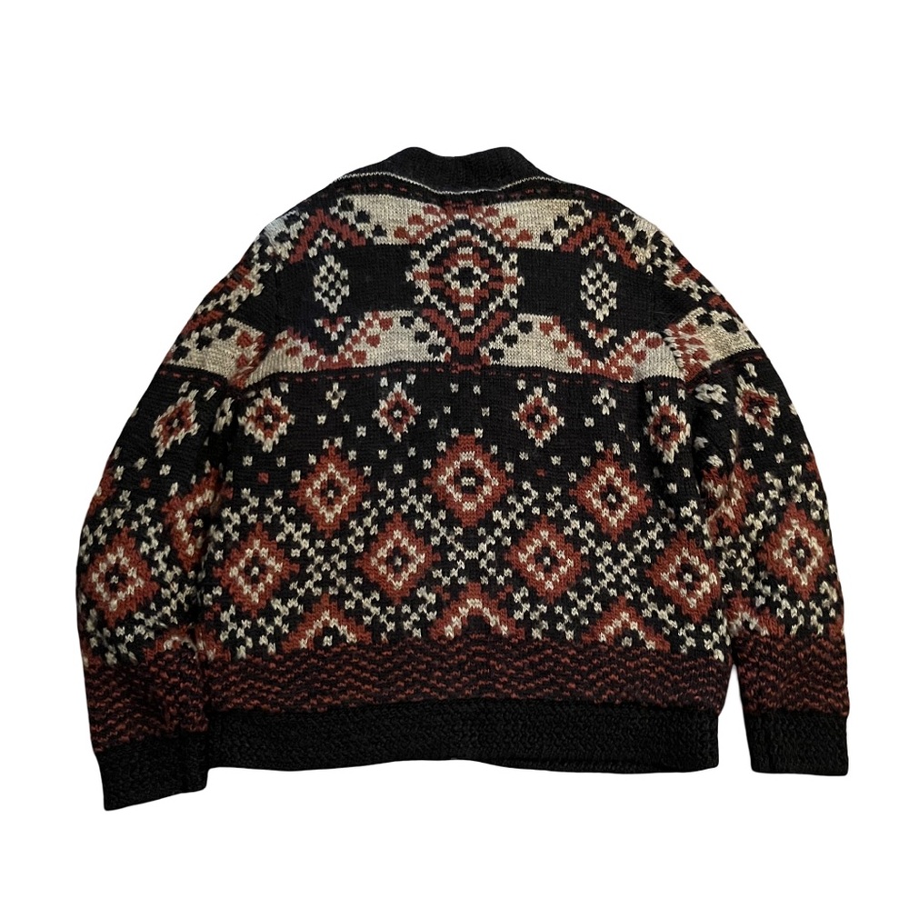 Lucky Brand Vintage Aztec Zip-Up Sweater Jacket Black Mens XL Heavyweight Knit - Picture 4 of 12